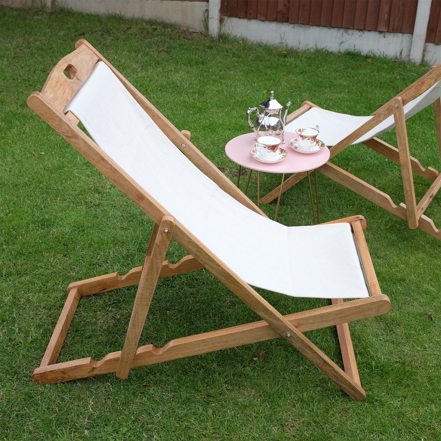 Cream Mango Wood Folding Premium Deck Chair