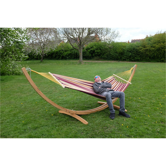 Maroon Spreader Bar Hammock With Wooden Hammock Stand Set L